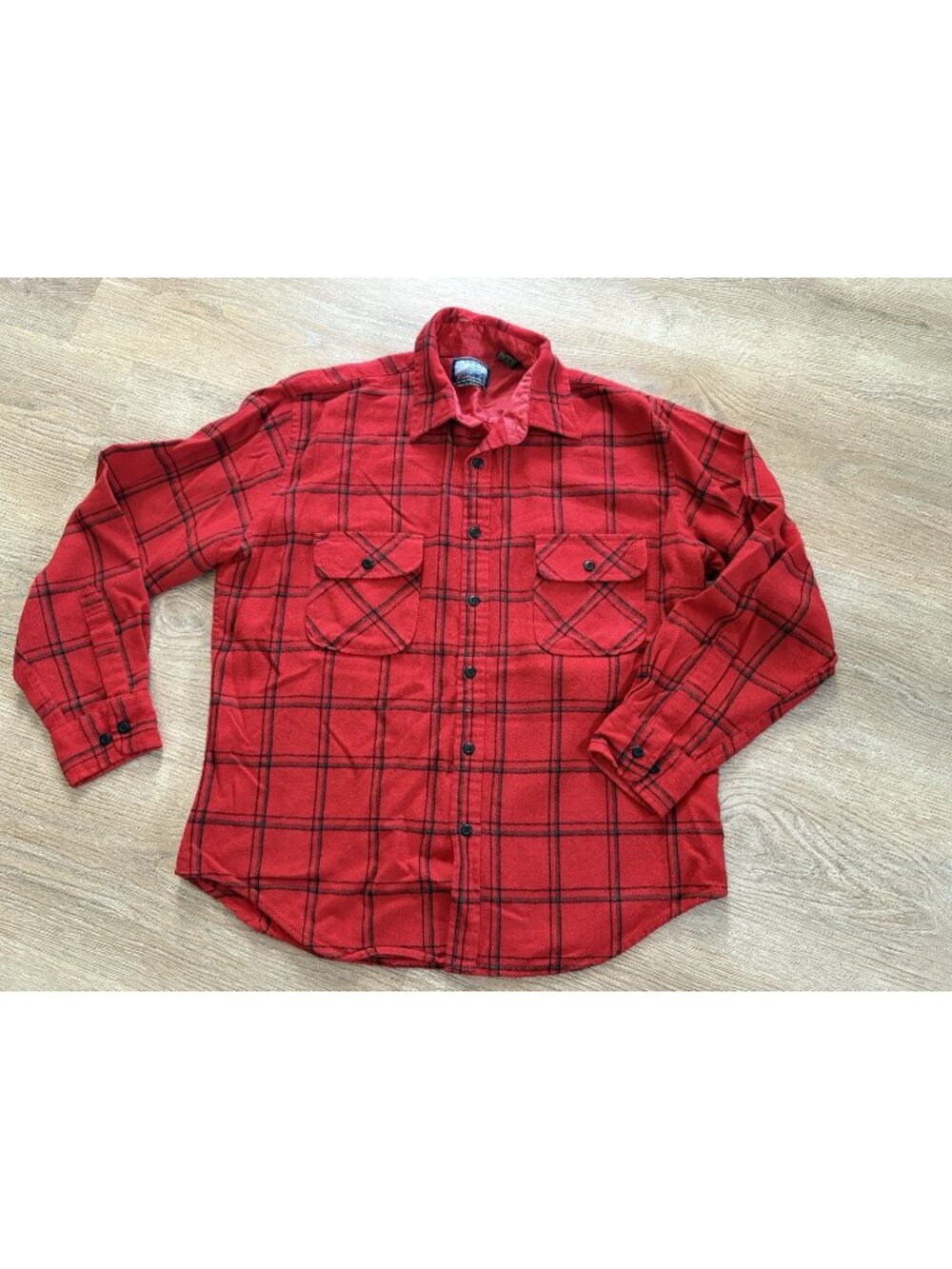 Fieldmaster Vintage Check Patch Pocket Wool Blend Chores Shirt Red Size Large
